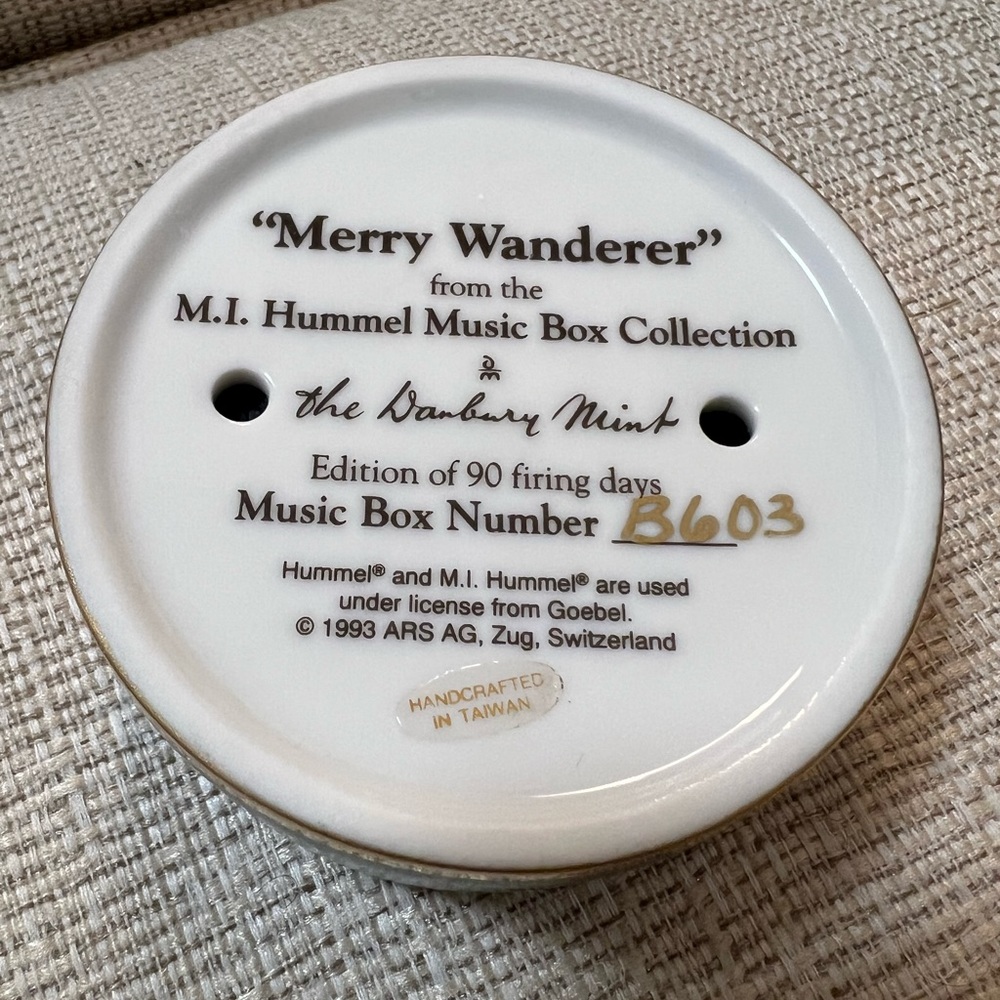 M.I. Hummel. “Merrry Wanderer” from the MI Hummel music box collection.